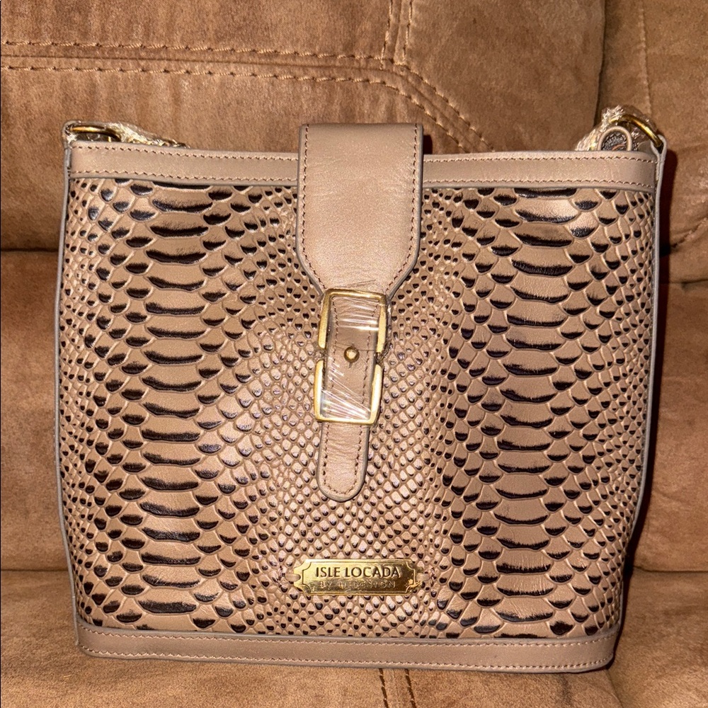 Brown Snake Print Isle Locada Shoulder Bag With Crossbody Strap